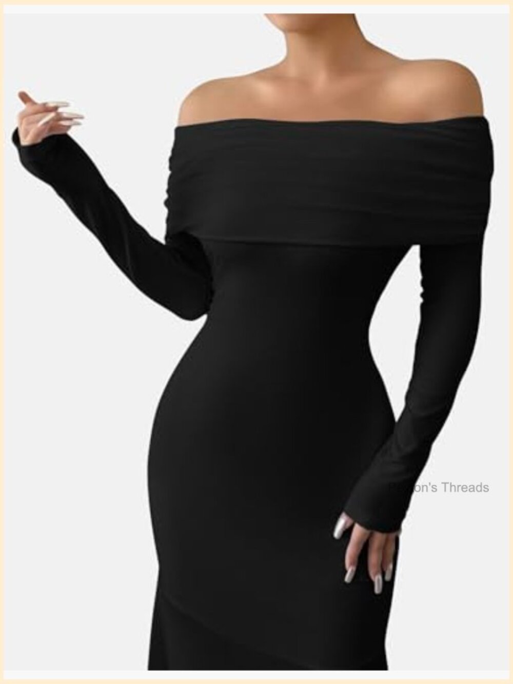 Ribbed Knit Bodycon Maxi Dress Off Shoulder Twist Back Cutout Fishtail Hem - Picture 5 of 6